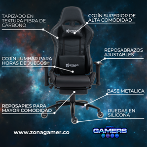Silla Gamer DX-1127F Black con reposapiés y ruedas en silicona