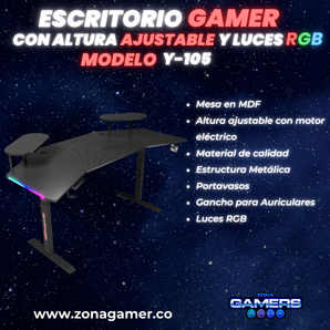 Escritorio Gamer Y-105, Con motor eléctrico y luces RGB