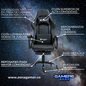 Silla Gamer Devil-1039F Black con reposapiés y ruedas en silicona