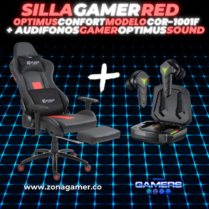 Combo Silla Gamer COR-1001F Red + Audifonos Gamer Optimus Sound