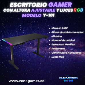 Escritorio Gamer Y-101 Con motor eléctrico y luces RGB