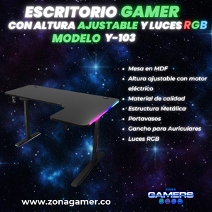 Escritorio Gamer Y-103, Con motor eléctrico y luces RGB
