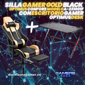 Combo Silla Gamer A-231001F Gold Black + Escritorio Gamer Optimus Desk