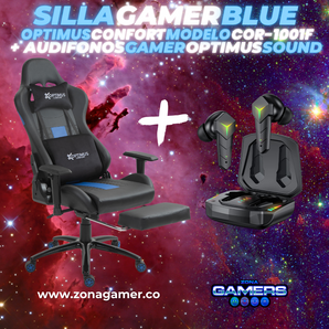 Combo Silla Gamer COR-1001F Blue + Audifonos Gamer Optimus Sound