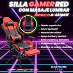 Silla Gamer A231001F Red  con masajeador lumbar y reposapies incluido