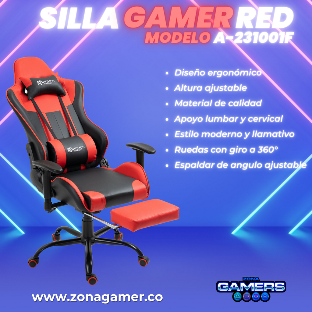 Silla Gamer A231001F Red con reposapies