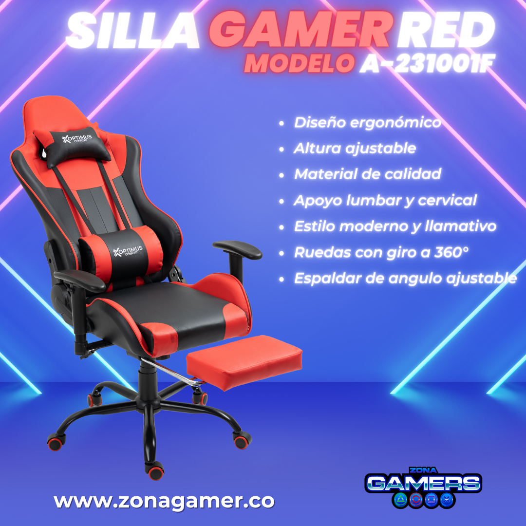 Silla Gamer A231001F Red con reposapies