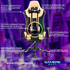 Silla Gamer A231001F Gold Black con masajeador lumbar y reposapies incluido