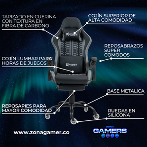 Silla Gamer Defensor-1039F Grey con reposapiés y ruedas en silicona
