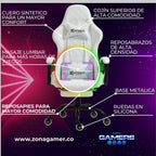 Silla Gamer ARMOR-1039F White + masajeador lumbar con reposapiés y ruedas en silicona