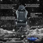 Silla Gamer Fly-1039F Grey con reposapiés y ruedas en silicona