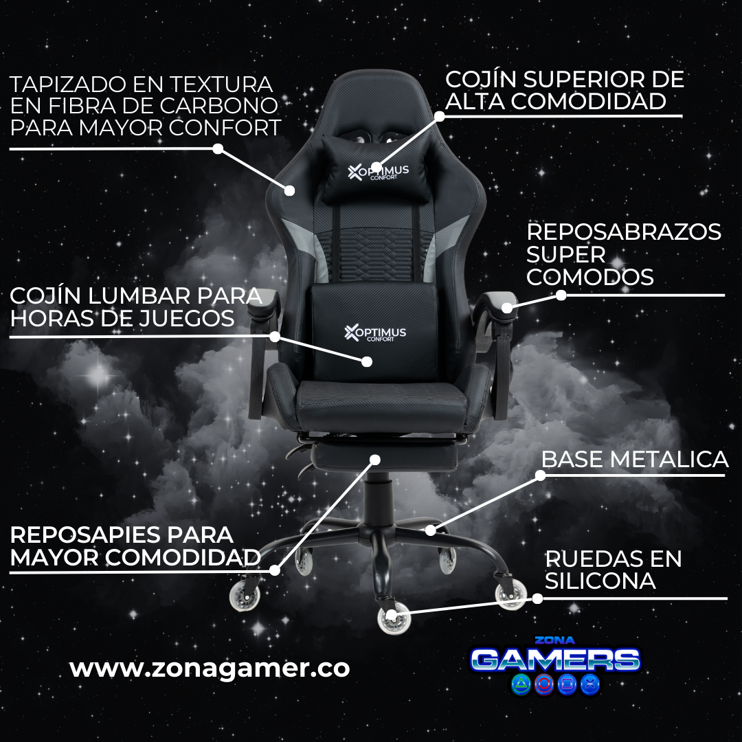 Silla Gamer Titan-1039F Grey con reposapiés y ruedas en silicona