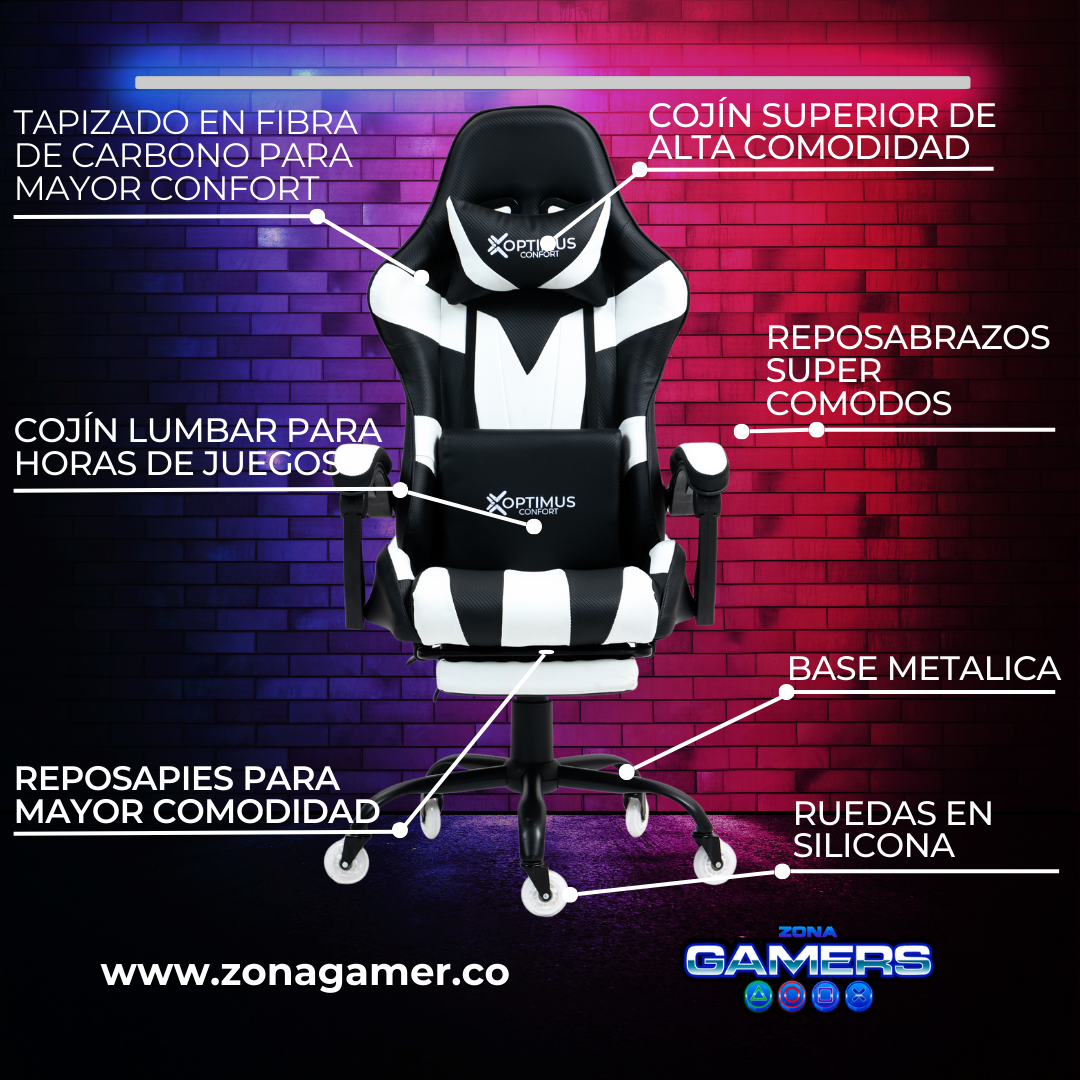 Silla Gamer V-1039F White con reposapiés y ruedas en silicona