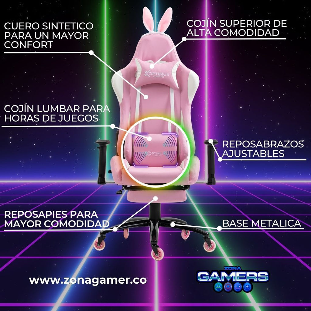 Silla Gamer EAR-1127F + masajeador lumbar con reposapiés incluido y ruedas en silicona