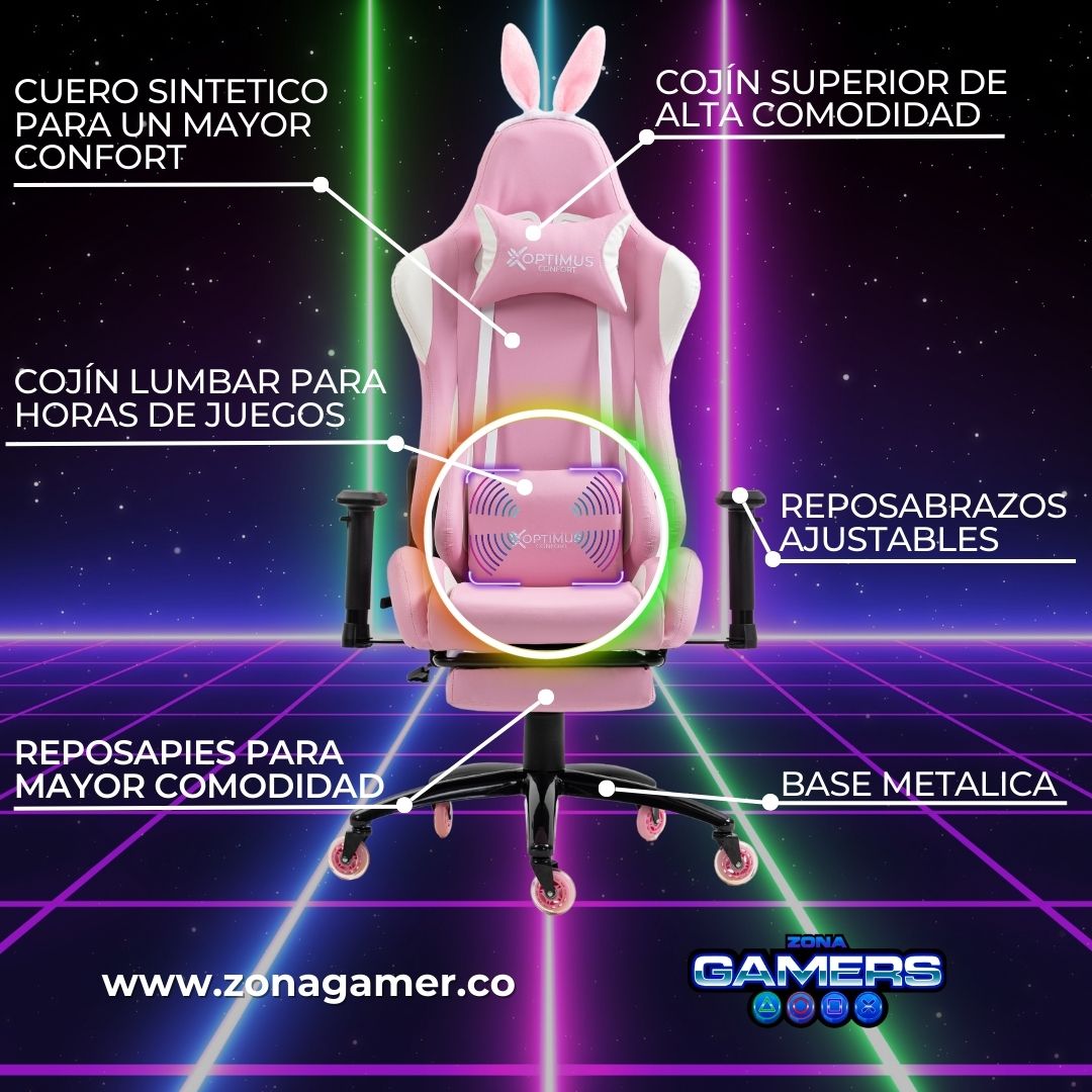 Silla Gamer EAR-1127F + masajeador lumbar con reposapiés incluido y ruedas en silicona