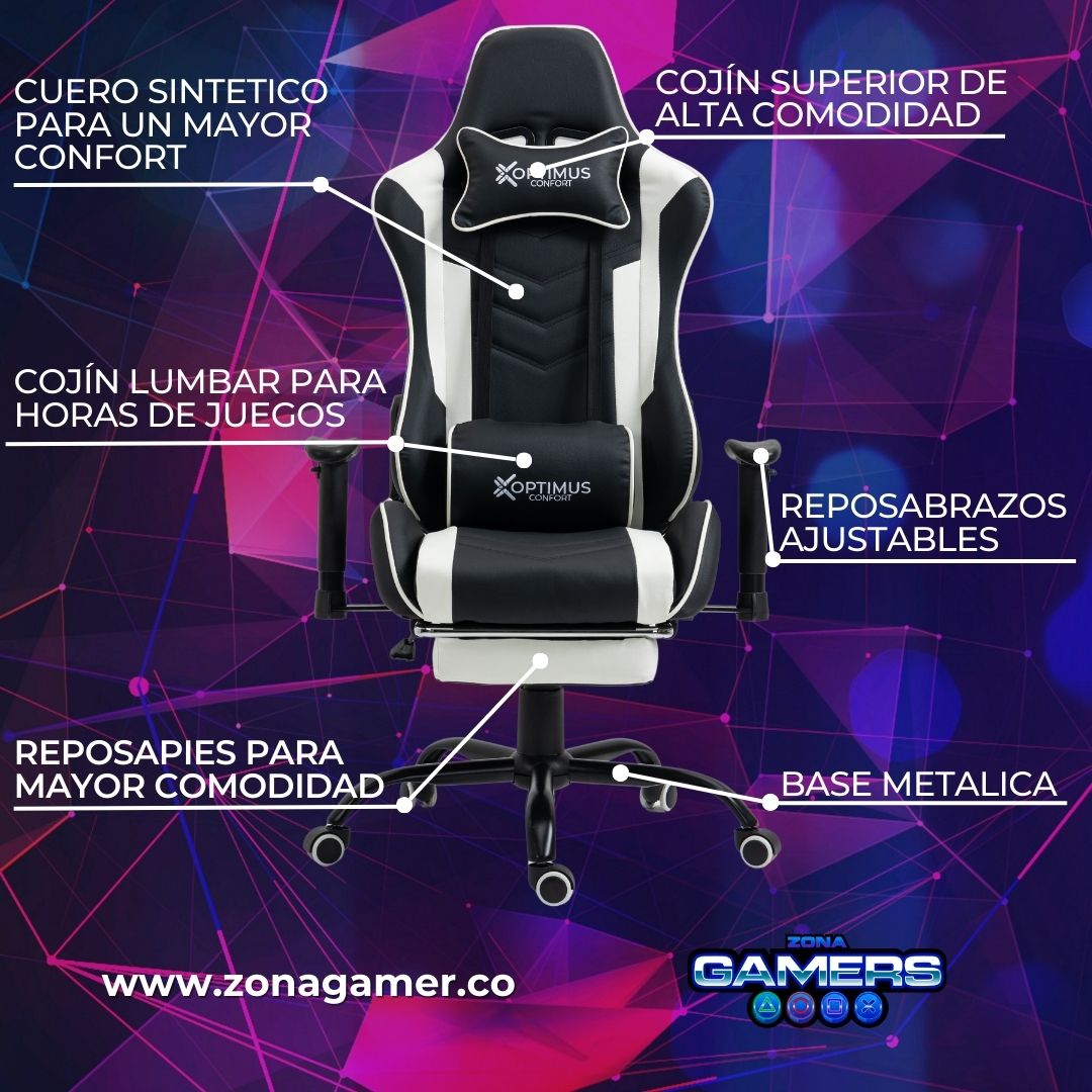 Silla Gamer DX-1001F White con reposapiés