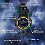 Silla Gamer Optimus confort Armor RGB Black con masajeador lumbar y reposapiés incluido