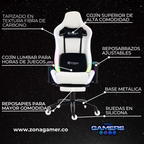 Silla gamer ULTIMATE White con luces RGB + reposapiés y ruedas en silicona