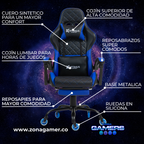 Silla Gamer ARMOR-1127F Blue con reposapiés y ruedas en silicona