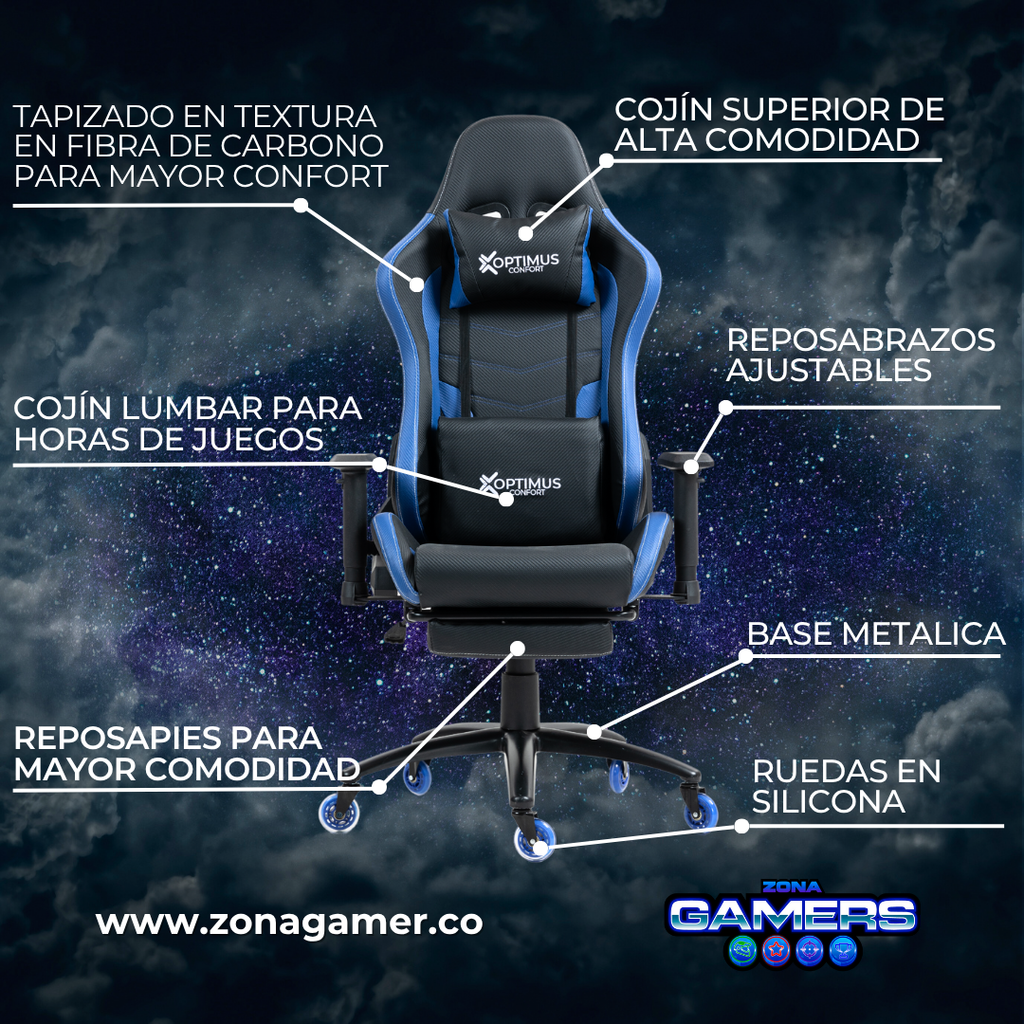 Silla Gamer DX-1127F PRO Blue con reposapiés y ruedas en silicona