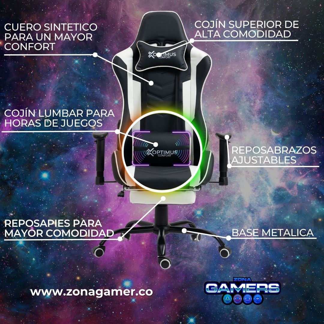 Silla Gamer DX-1001F White con masajeador lumbar y reposapiés incluido