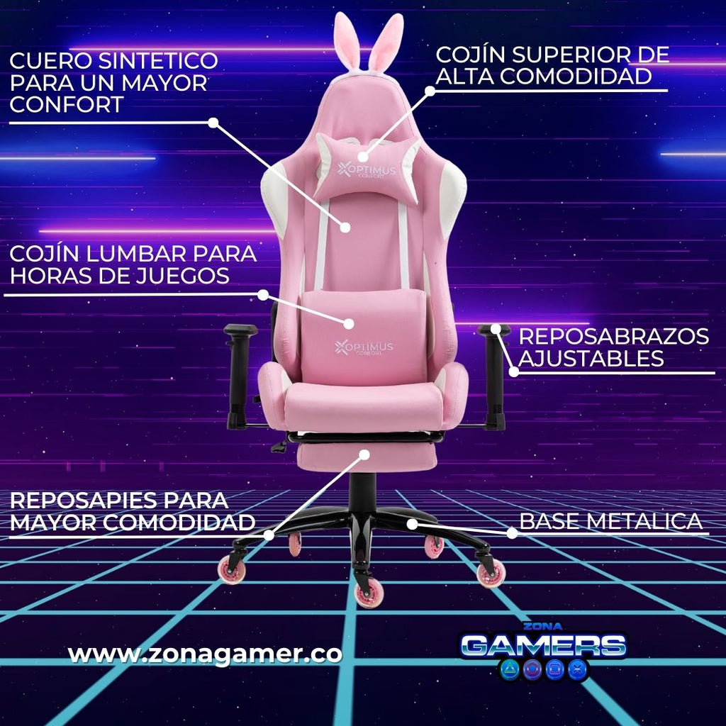 Silla gamer EAR-1127F Pink  + reposapiés y ruedas en silicona