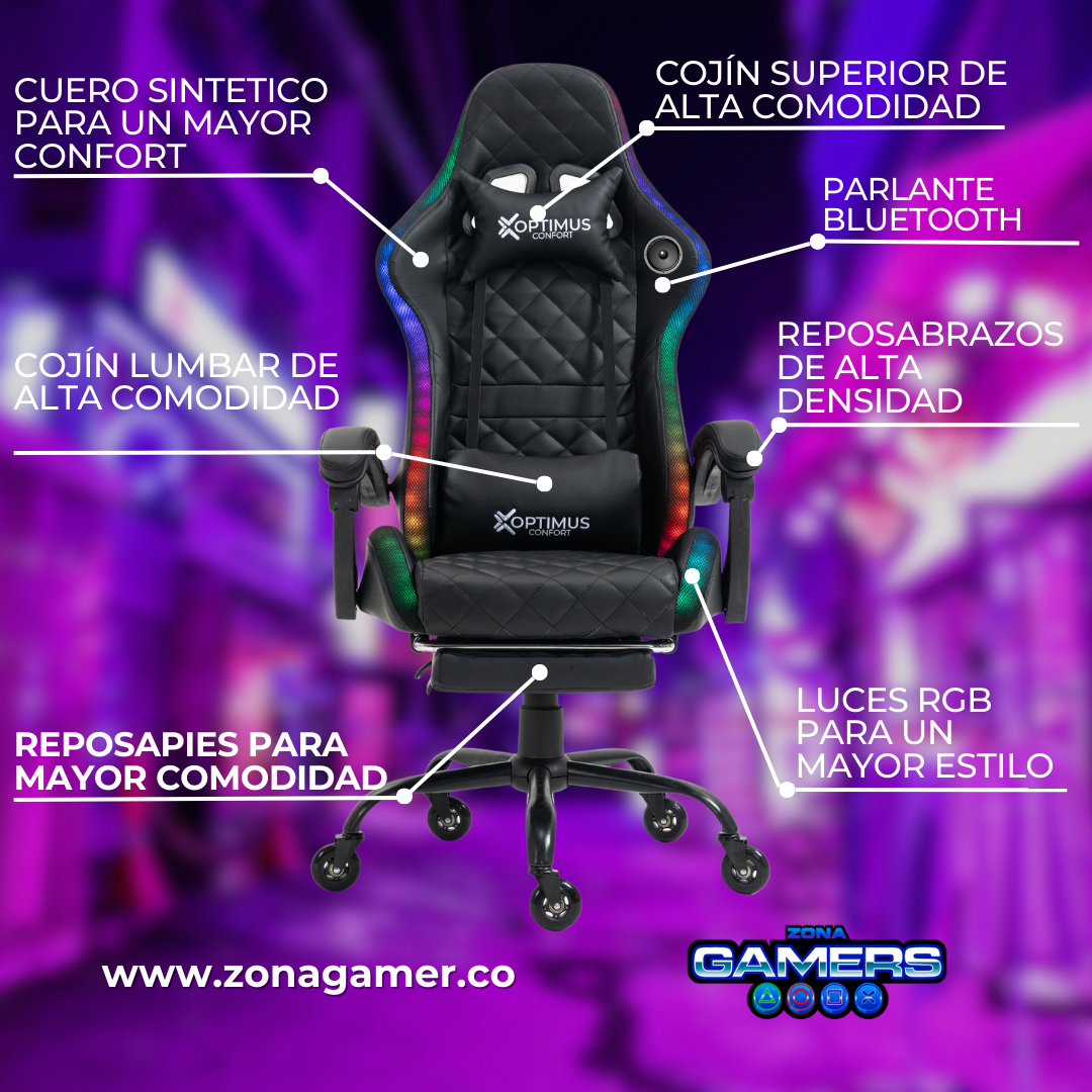 Silla Gamer Optimus Confort Armor RGB Black con parlante bluetooth