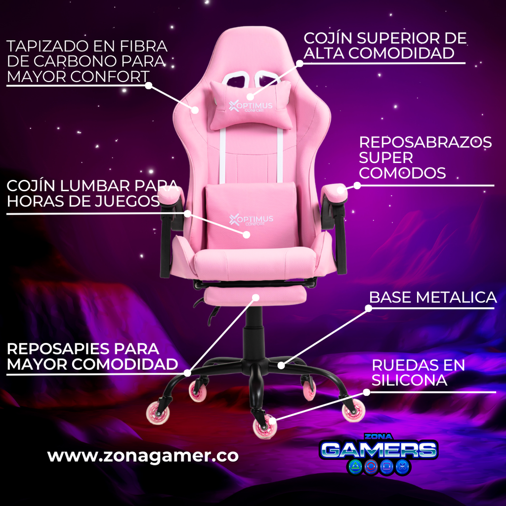 Silla Gamer A231039F Pink con reposapiés y ruedas en silicona