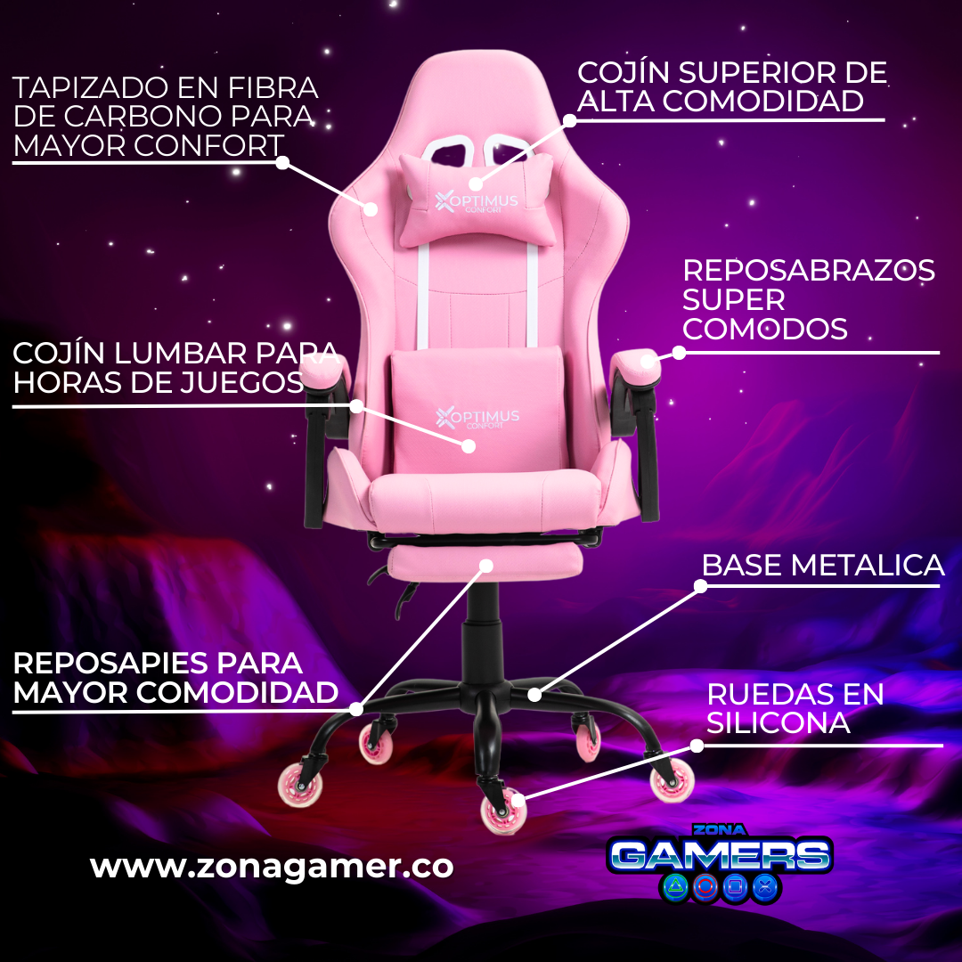 Silla Gamer A231039F Pink con reposapiés y ruedas en silicona