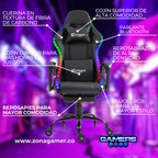 Silla gamer DX-1039F Black con luces RGB + Parlantes + reposapiés y ruedas en silicona