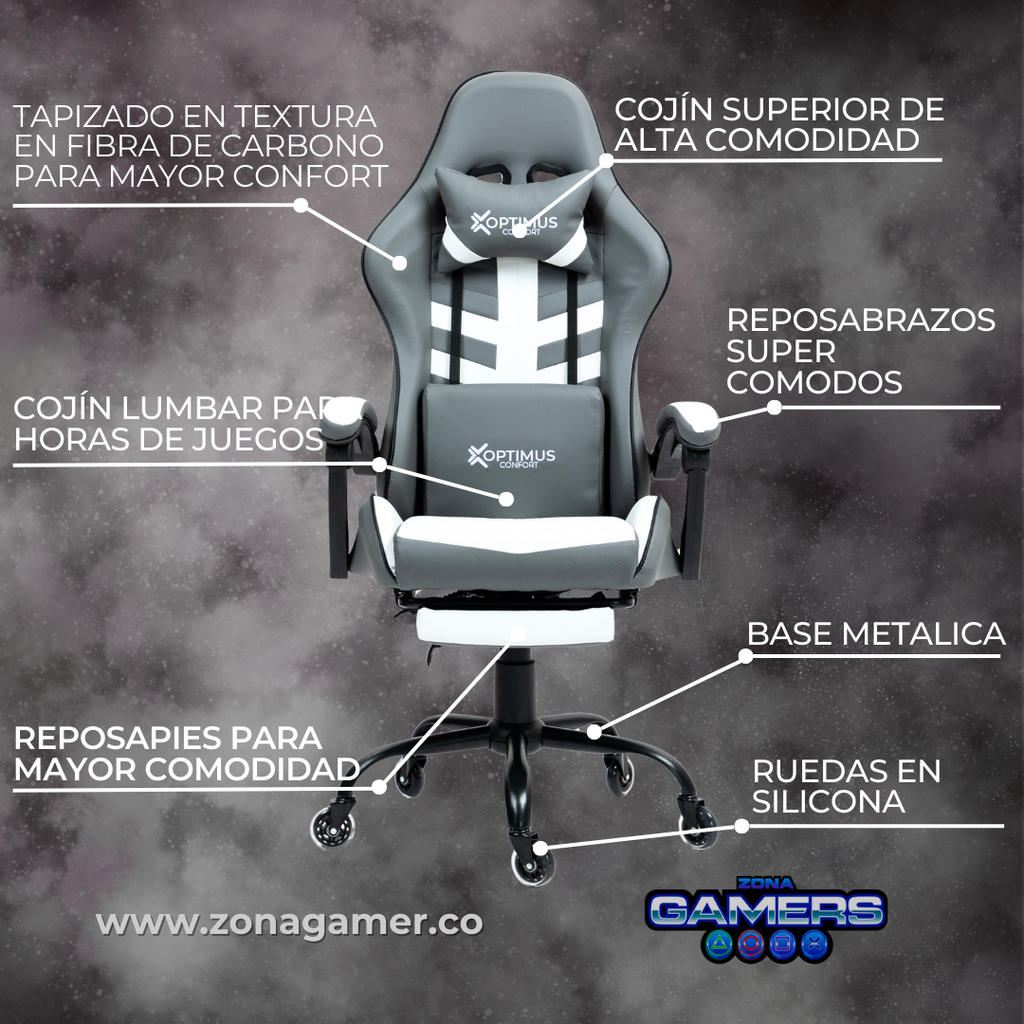 Silla Gamer Devil-1039F Grey con reposapiés y ruedas en silicona