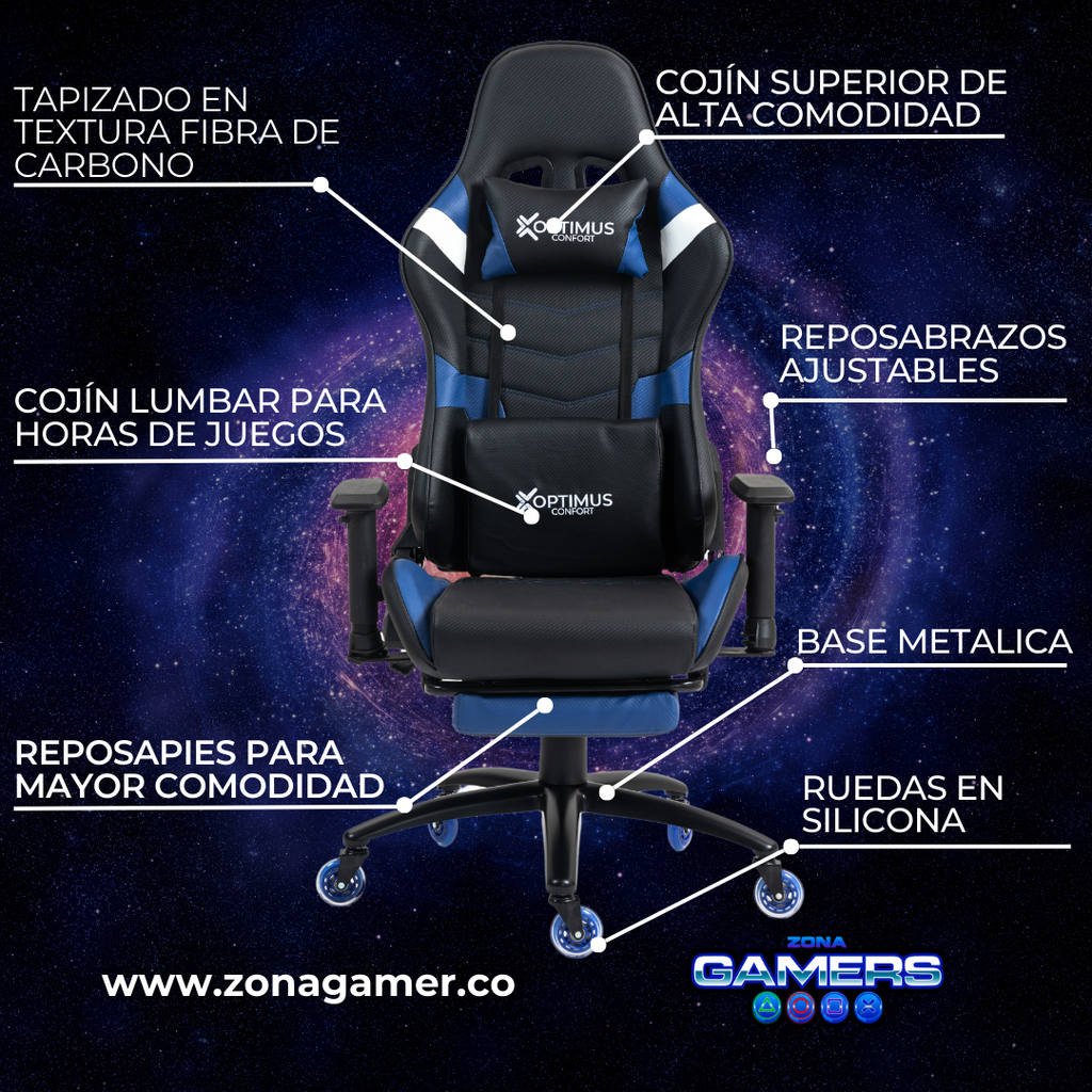Silla Gamer DX-1127F Blue con reposapiés y ruedas en silicona
