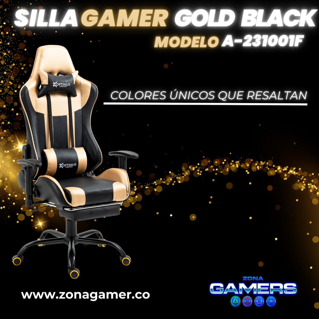 Silla Gamer A231001F Gold Black con reposapies