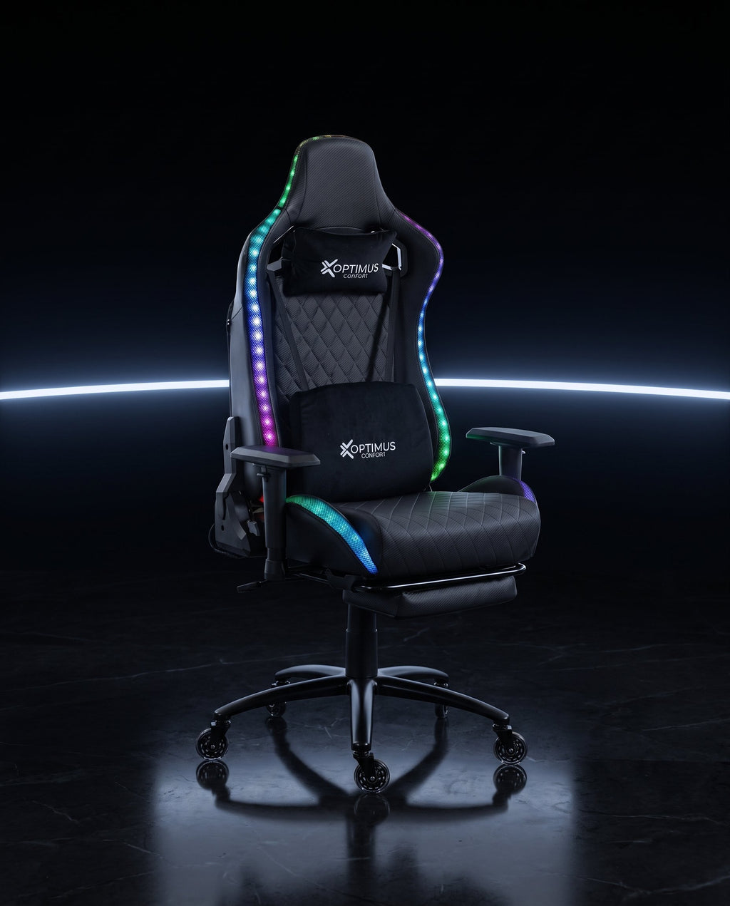 Silla gamer ULTIMATE Black con luces RGB + reposapiés y ruedas en silicona · set-2k · 115-ultimate-black-02-contraste.jpg