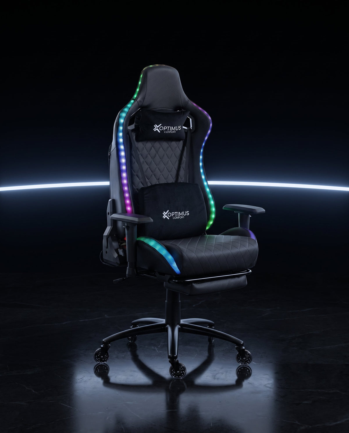 Silla gamer ULTIMATE Black con luces RGB + reposapiés y ruedas en silicona · set-2k · 115-ultimate-black-02-contraste.jpg