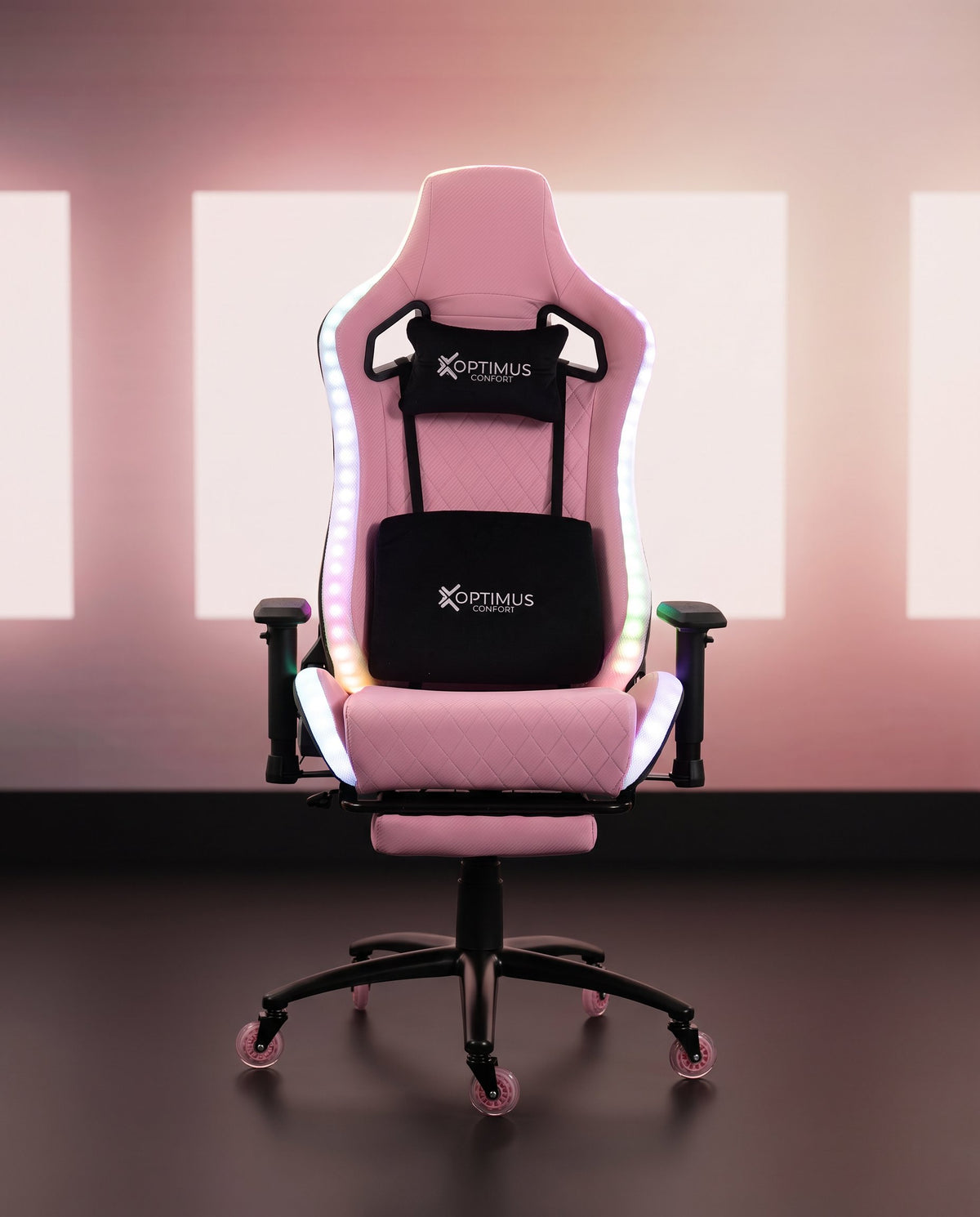 Silla gamer ULTIMATE Pink con luces RGB + reposapiés y ruedas en silicona · set-2k · 117-ultimate-pink-01-contraste.jpg