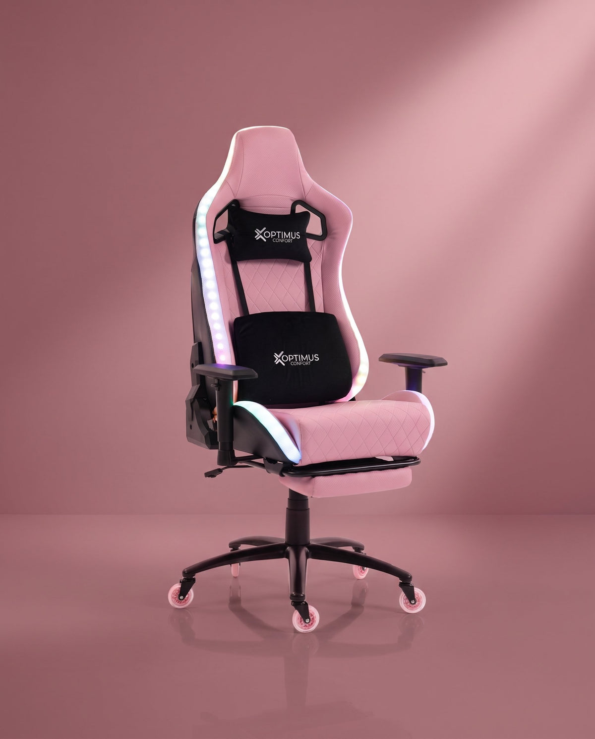 Silla gamer ULTIMATE Pink con luces RGB + reposapiés y ruedas en silicona · set-2k · 118-ultimate-pink-02-armonia.jpg