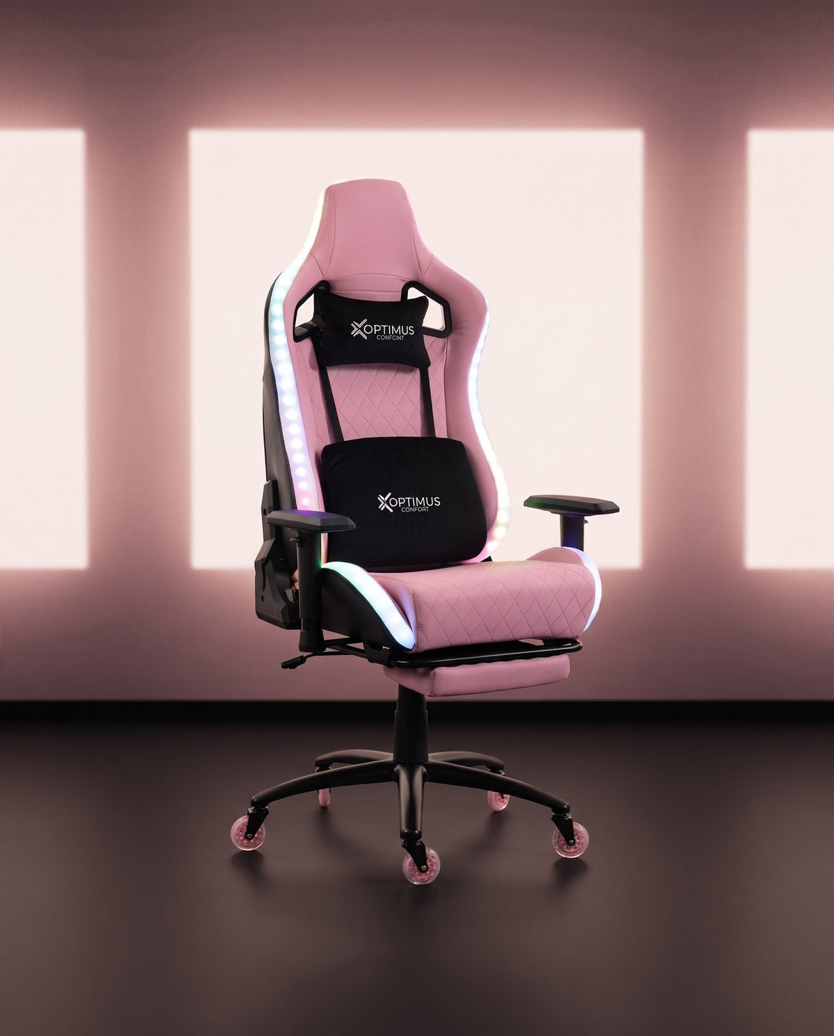 Silla gamer ULTIMATE Pink con luces RGB + reposapiés y ruedas en silicona · set-2k · 119-ultimate-pink-02-contraste.jpg