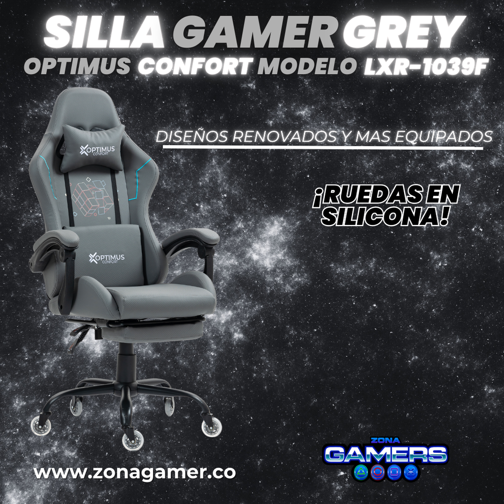 Silla Gamer LXR-1039F Grey con reposapiés y ruedas en silicona
