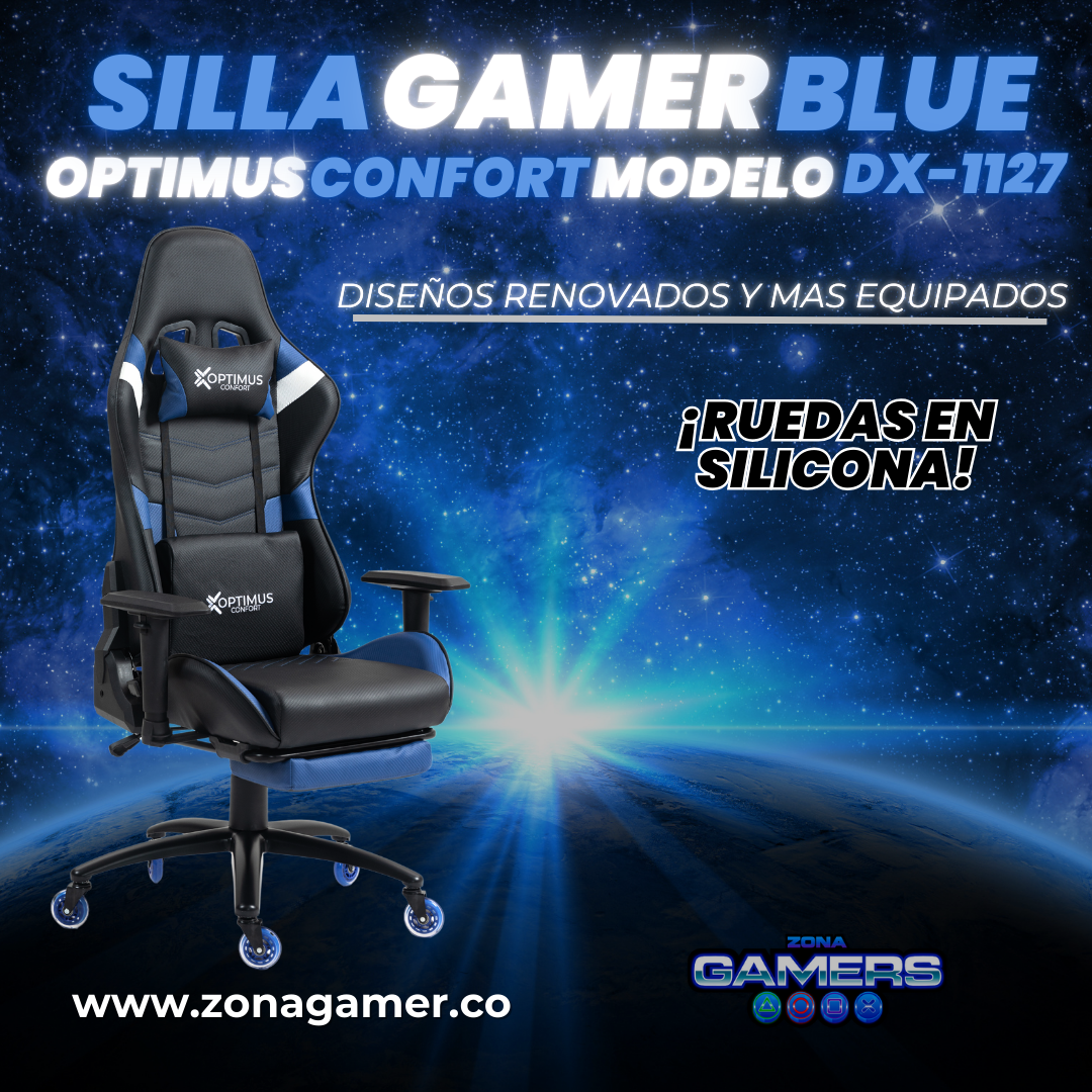 Silla Gamer DX-1127F Blue con reposapiés y ruedas en silicona
