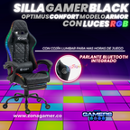 Silla Gamer Optimus Confort Armor RGB Black con parlante bluetooth