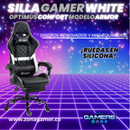 Silla Gamer ARMOR-1039F White con reposapiés y ruedas en silicona