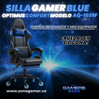 Silla Gamer AQ-1039F Blue con reposapiés y ruedas en silicona