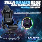 Silla Gamer CIR-1001F Blue + masajeador lumbar con reposapiés y ruedas en silicona