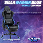 Silla Gamer CIR-1001F Blue con reposapiés y ruedas en silicona