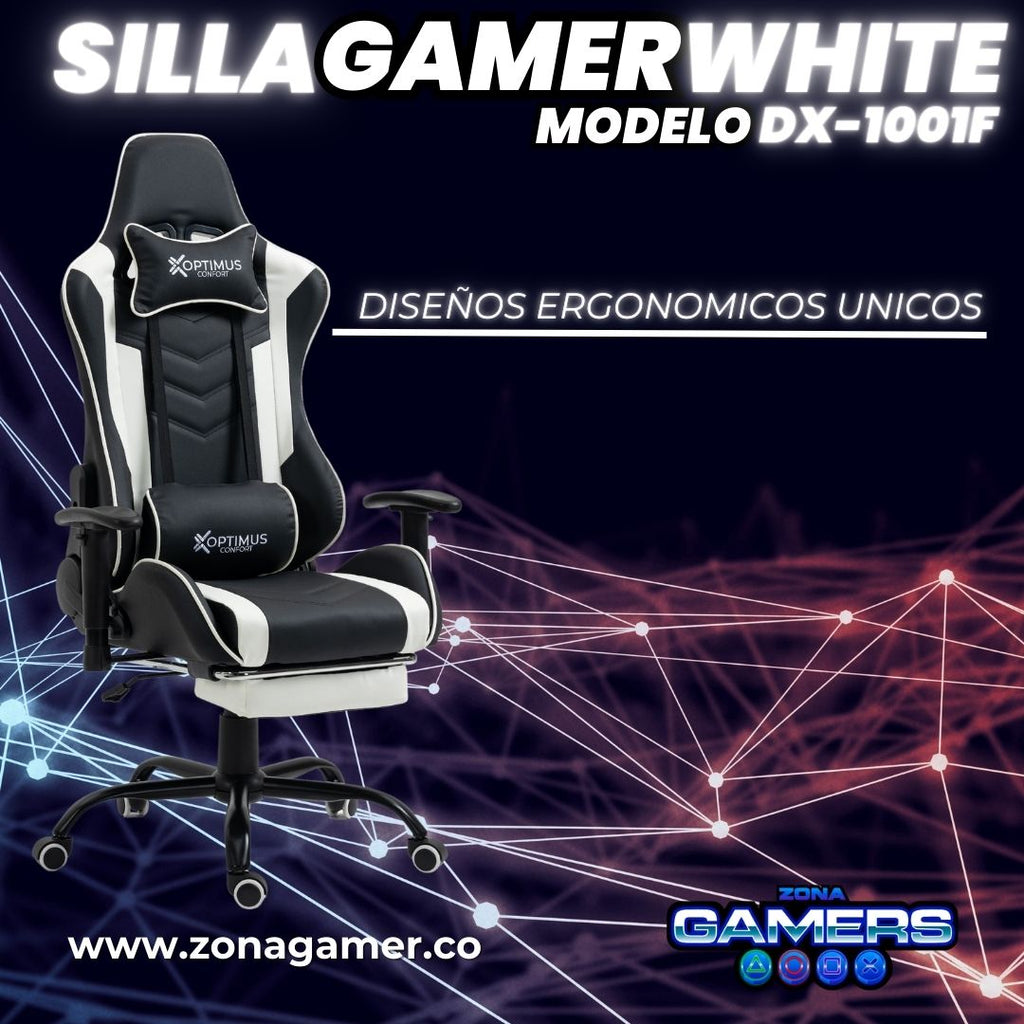 Silla Gamer DX-1001F White con reposapiés