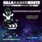 Silla Gamer V-1039F White con reposapiés y ruedas en silicona