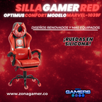 Silla Gamer Marvel-1039F Red con reposapiés y ruedas en silicona.