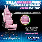 Silla Gamer EAR-1127F + masajeador lumbar con reposapiés incluido y ruedas en silicona