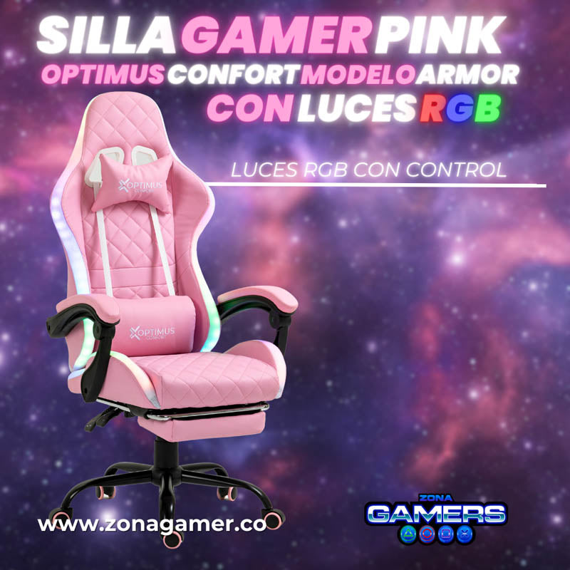 Silla gamer Optimus Confort modelo Armor Pink con luces RGB